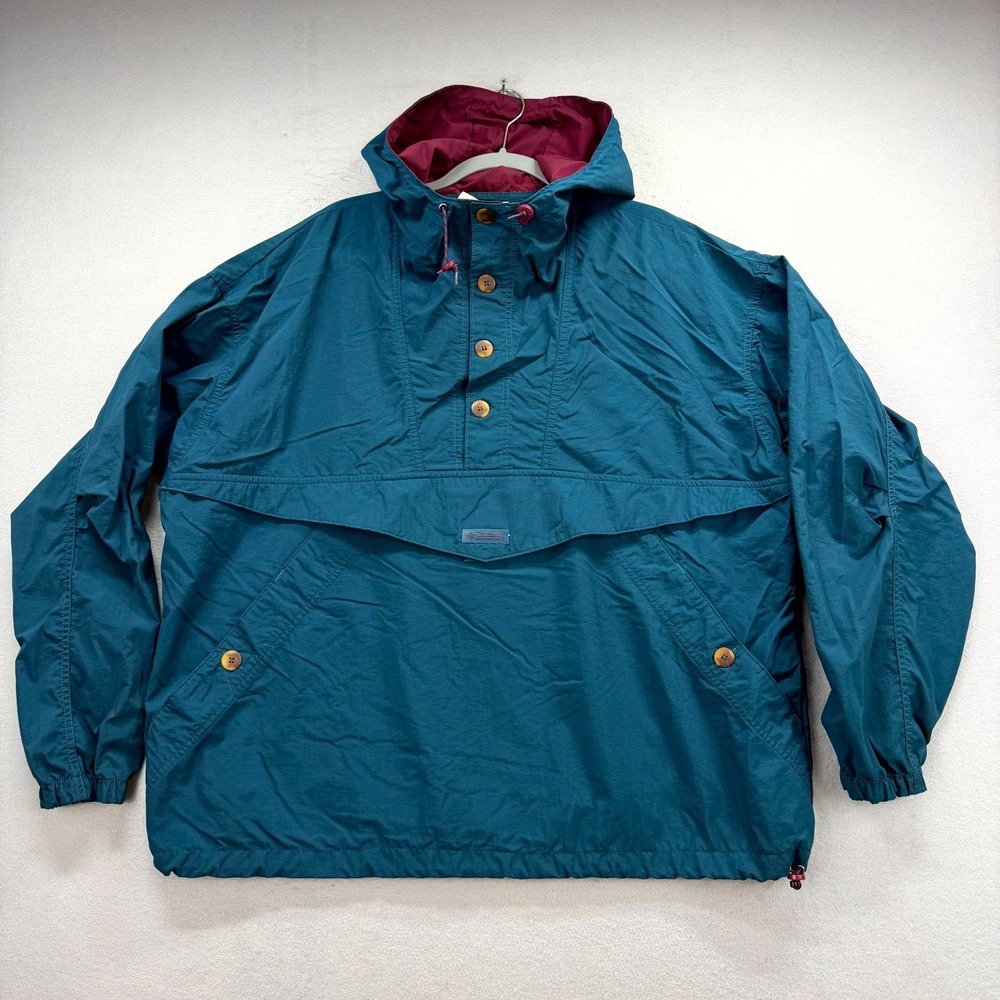 VTG Columbia Anorak Parka Jacket Mens XXL* Teal Wind Water Resistant Pullover